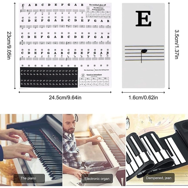 Piano Keyboard Stickers, 49/54/61/88 Piano Stickers Komplett sett for svarte + hvite tangenter, Piano Keyboard Stickers for barn og nybegynnere, transparent fjerning