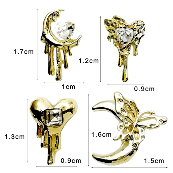 10 stk DIY Nail Art Rhinestones Ornament 3D Hjerte Måne Kors Bat Faux Krystall på Metall Charms E