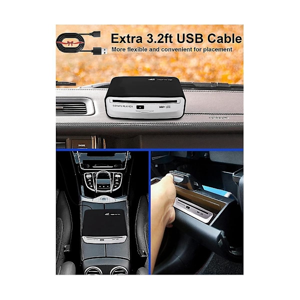 Ekstern universell CD-spiller for bil - bærbar CD-spiller, kobles til bilens USB-port, bærbar PC, TV, , C