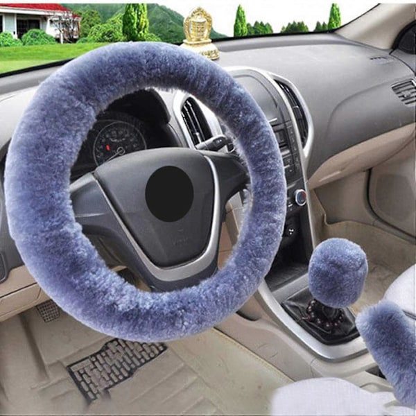 3 kpl/setti Pehmeä Plussinen Ohjauspyörän Peite Talvi Karvainen Nukkainen Auton Tarvike blue gray