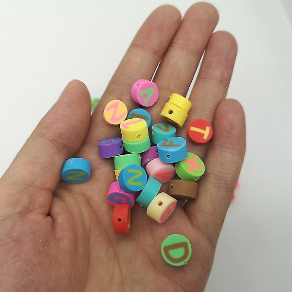 100 stk-sæt 10 mm brev håndlavede polymer ler perler brev perler bløde perler