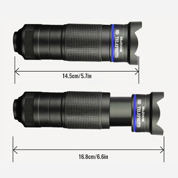 36x høyoppløselig teleobjektiv klips-på objektiv for de fleste smarttelefoner og nettbrett