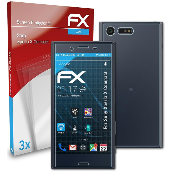atFoliX 3x beskyttelsesfolie kompatibel med Sony Xperia X Compact skærmbeskyttelse klar