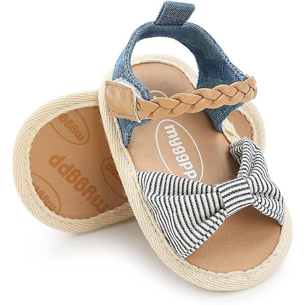 Baby jentesandaler - Sklisikre, myke såler, T-stropp, flip-flops, småbarns første skritt, krybbesko, 3-18 måneder 07 stripe 3-6 months infant