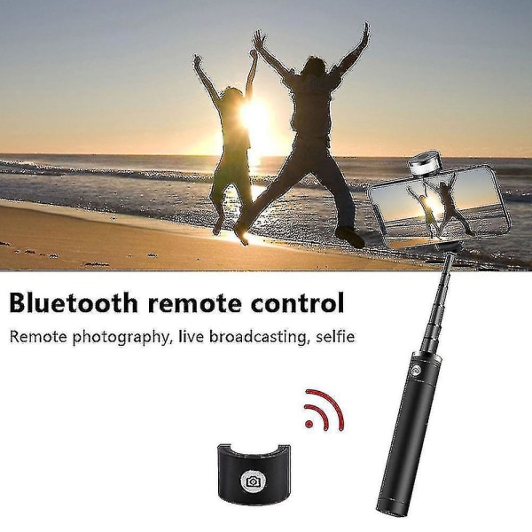 Selfie Stick-stativ, utdragbar Selfie Stick med löstagbar Bluetooth fjärrkontrollslutare och fyllning ljussvart
