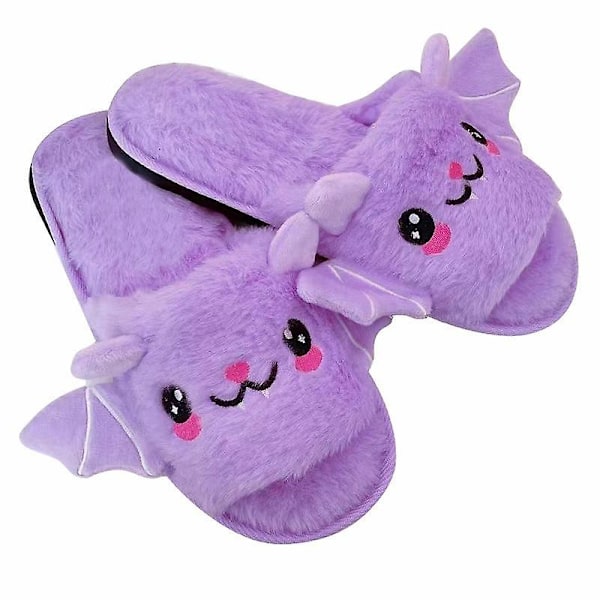 Halloween flagermus dyreslippers bløde plys hyggelige åbne tå kvinders fuzzy slippers purple us 12