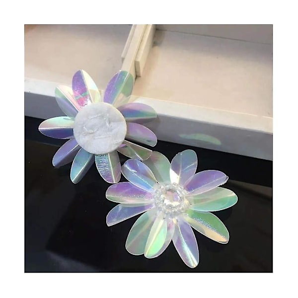 6 stk Perlemor 2 1/2 tommers Sekvensblomster Rhinestones Beading Applique, Krystall Beading Blomst Appl