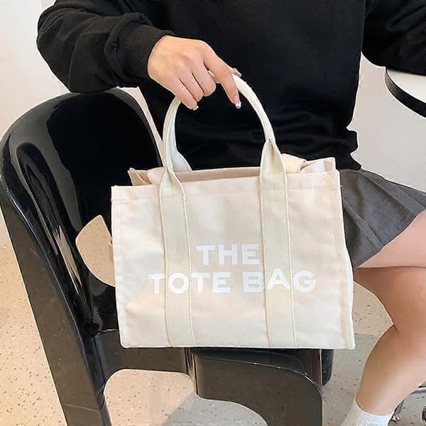 Stor canvas taske med hvid monogram
