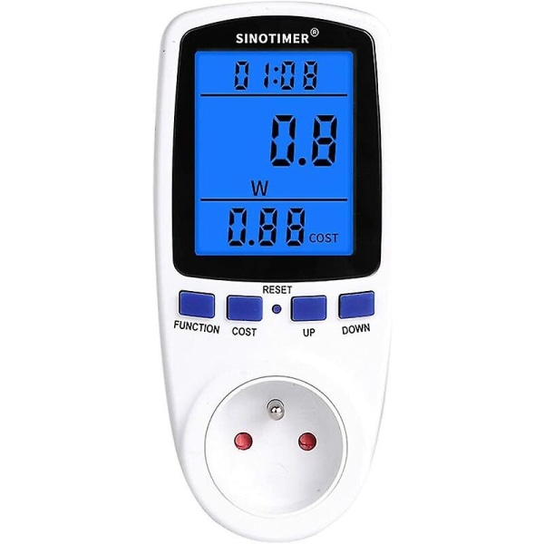 Msbd Digital Wattmeter Socket Strømmåler Watt Energimåler Kwh Ac 230v 120v Elektrisitet Med Bakgrunnsbelysning Hvit Fr Plugg 230v, 16a