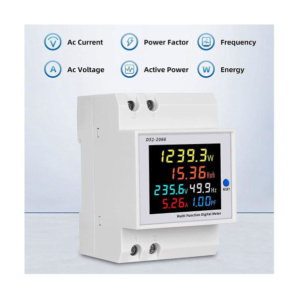 Digital enfaset AC 40-300v 100a DIN-skinne 6 i 1 voltmeter amperemeter watt kwh frekvensmåler 110