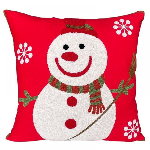 Jul Snögubbe Kuddfodral Röd Baksida 45x45cm Jul