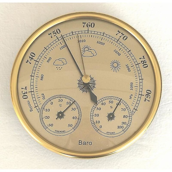 Barometer, vejrstation med barometer og hygrometer termometer, 3 i 1 vægmonteret analog vejrstation, til indoo