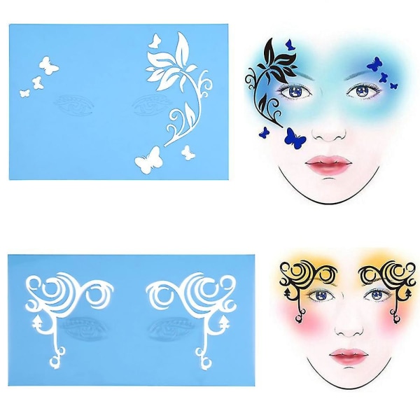 7styles/ set uudelleenkäytettävä kasvomaalausstensiili - vartalomaalausmalli kukka- ja perhosmalliin