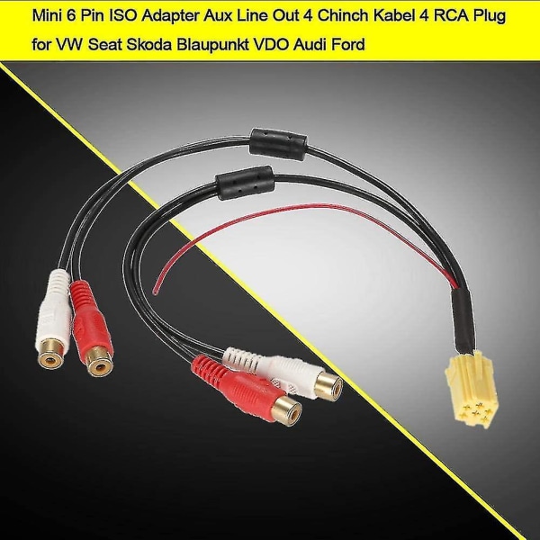 Bil Iso Adapter, Mini 6 Pin Iso Adapter Aux Line Out 4 Chinch Kabel 4 Rca kontakt för säte