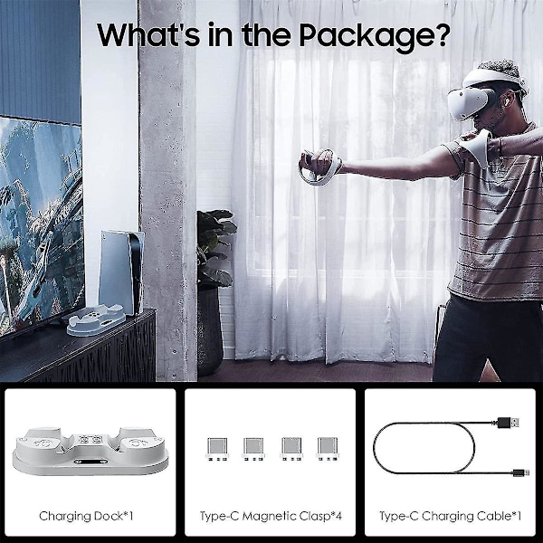 Latausteline PS VR2 -ohjaimelle, VR-ohjaimen lataustelakan teline 4 Type-C magneettisella Cl