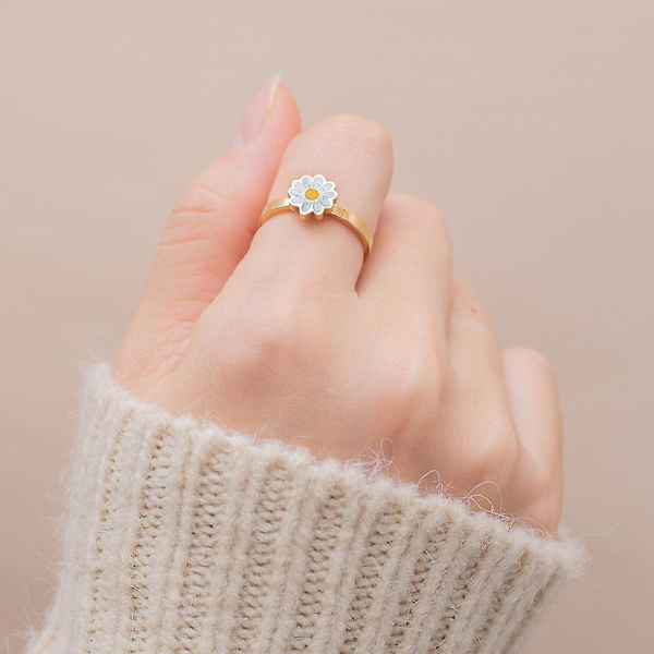 Daisy Flower Revolvable Ring Dekoration Gåvor Legering Justerbar Gyllene Lindrande Ångest Stress