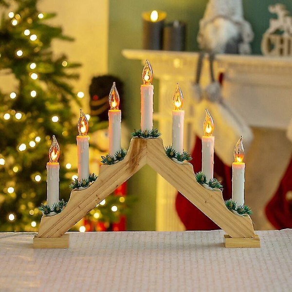 70800 Wooden Christmas Candle Bridge / Pine Wood Finish / Features Flickering Bright Orange Flames /