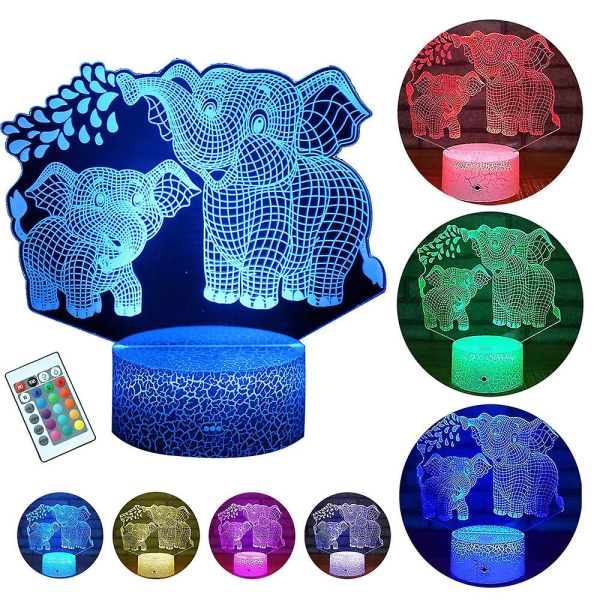 Elefant 3d nattlys for barn 3d lampe med 16 farger skiftende fjernkontroll Elefantleker 10 9 3 5 2 8 1 7 6 4 år gamle jenter kvinner baby gutter gave