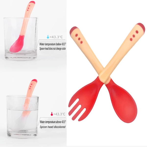 Gaffelskjesett, barneskjeer gafler med varmefølsomme tips, ideell for å lære å spise