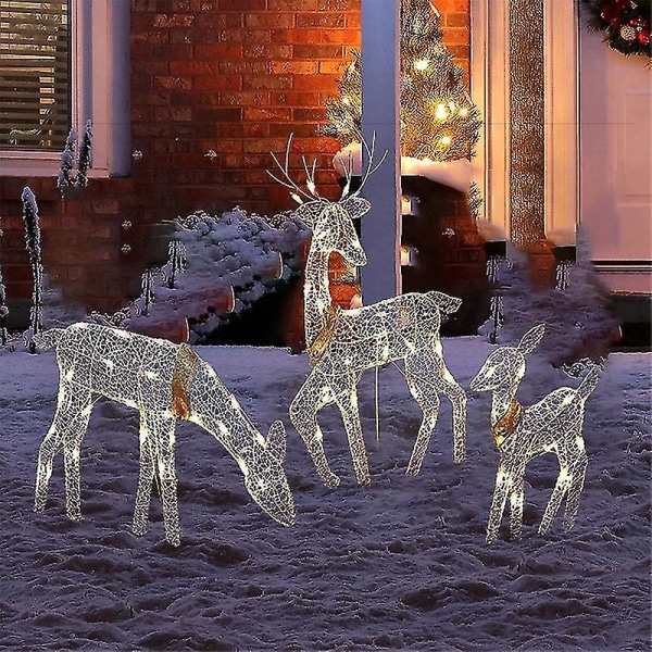 3 stk julejern kunst elg hjort hage dekor, utendørs lys opp hjort glødende glitter reinsdyr jul til hjemmet