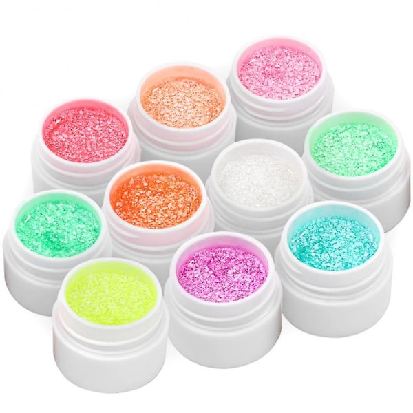 5ml Snøflak Neglegellakk 10 Farger Glitter Snø Sekvens Gel Holografisk