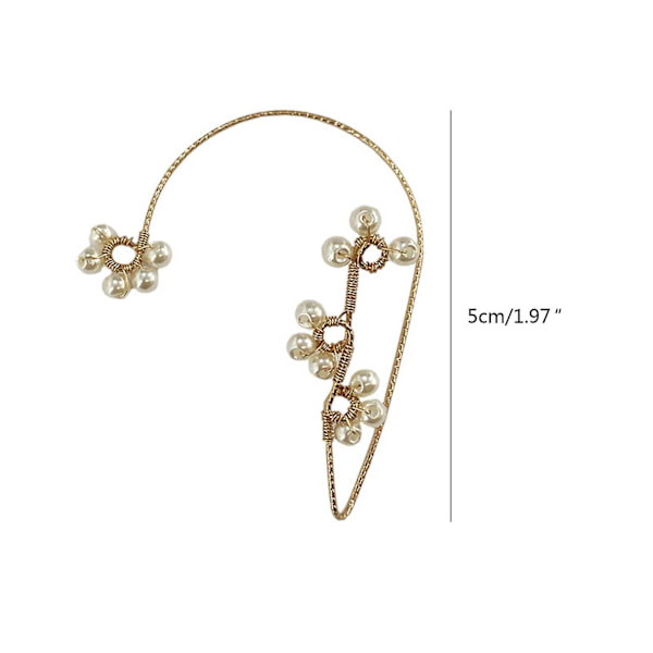 Boho Hippie Blommig Faux Pärla Öron Wrap Öron Crawler Blomma Öronbrosk Manschett