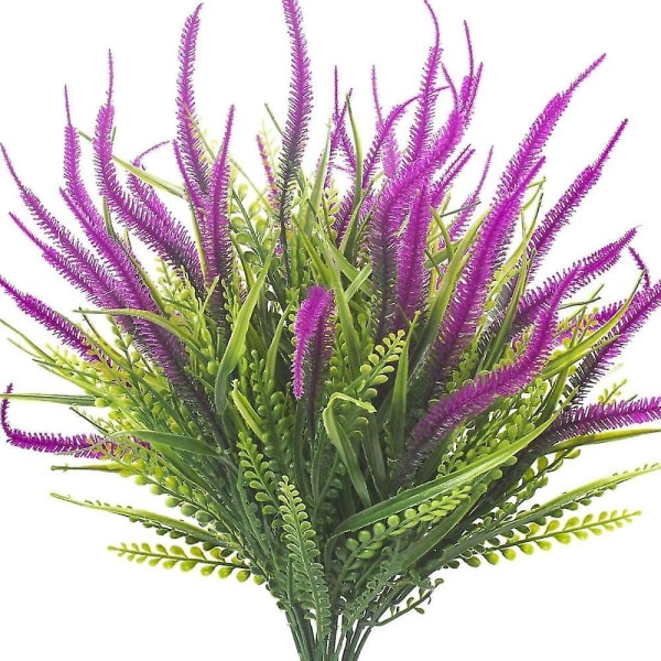 10 Bundter Kunstige Planter Udendørs Græs Med Blomster Uv-Resistent Grønt Have Veranda Vindue B
