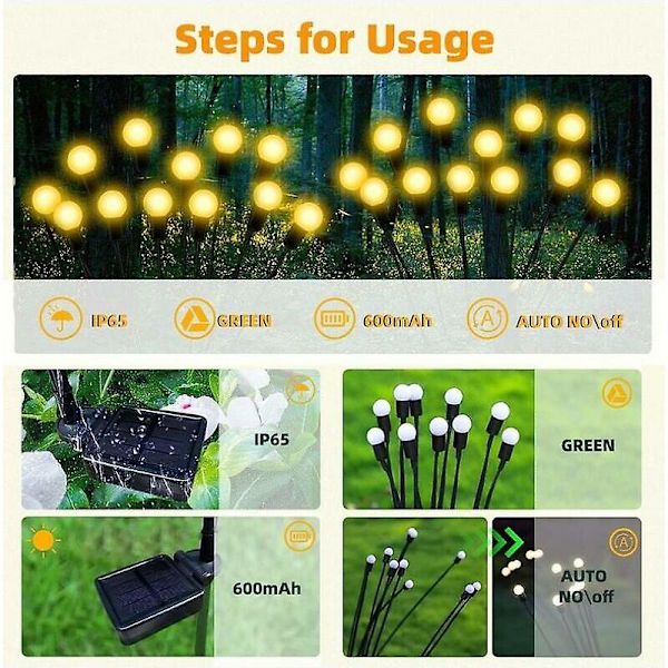 2 Pak Solcelle Glødorm Udendørs, Solcelle Led Glødorm Stiklys, Solcelledrevet Glødorm Lys, Udendørs Solcellelamper, Solcelle Havelamper-10 Led Perler