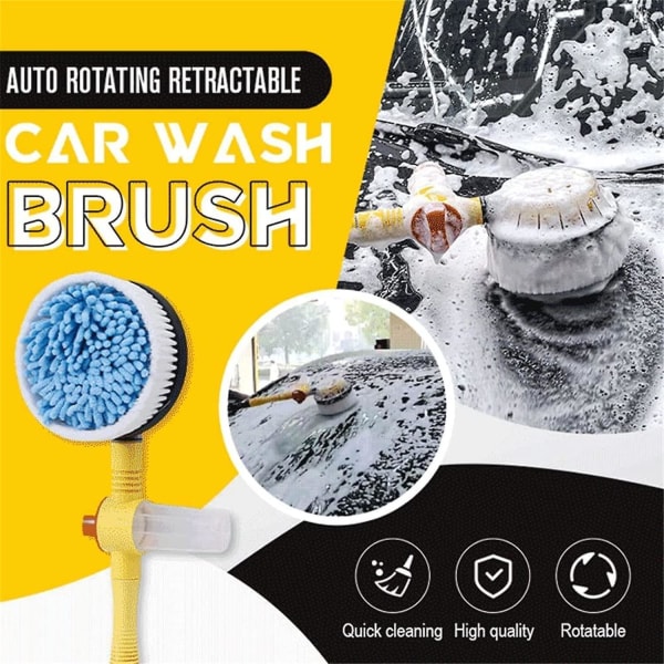 Autoroterande infällbar biltvättborste, biltvättborste med långt handtag, biltvättmopp skummar automatiskt biltvättsats