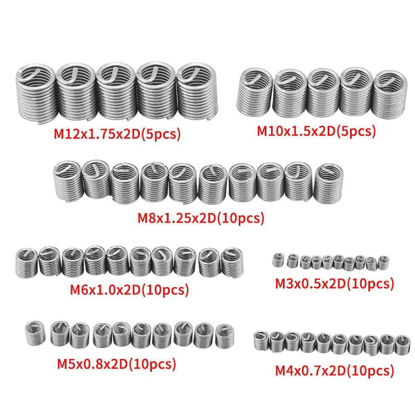 60 stk rustfritt stål gjenge reparasjonssett M3 M4 M5 M6 M8 M10 M12