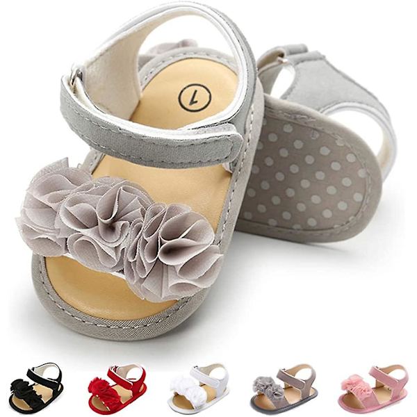 Spädbarn Baby Flickor Sommar Sandaler Med Blomma Mjuk Sula Nyfödd Småbarn Första Walker Spjälsäng Klänning Skor 01 grey 0-6 months infant