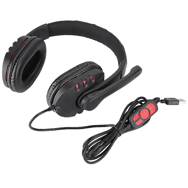 E-sports headset OVLENG Q7 - Kablet gaming headset med PU-læder ørebetræk i rød og sort
