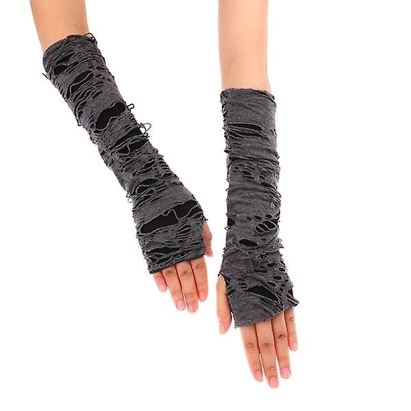 Casaul trasiga slitshandskar Sexiga gotiska fingerlösa handskar Halloween-handskar Svarta rivna hål Dekor Cosplay-handskar
