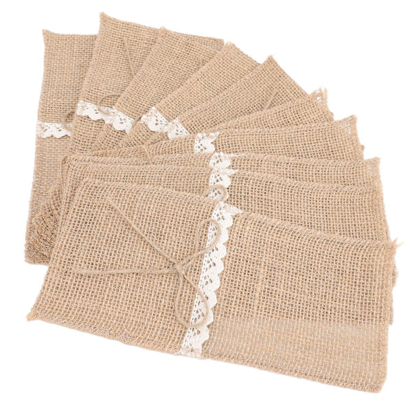 Retro Country Bryllupsfest Burlap Blonder Bestikkholdere - 20 stk