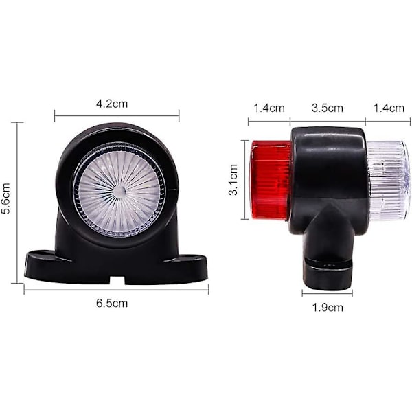 2 stk 8 LED røde og hvite tilhenger sidemarkeringslys 12v 24v