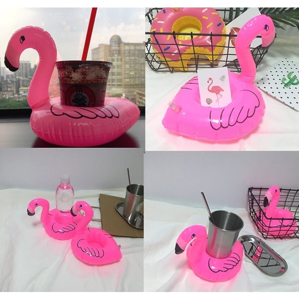 Pink Flamingo 10 stk. Drikkebassinflyder, oppustelig flydende drikkevareholder, Dåsekopstativ Station Svømmeflydere til vand sjove børnebadekar, børneflagermus
