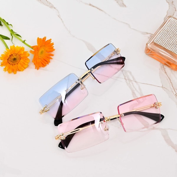 Rammeløse rektangelsolbriller Retro solbriller Metallinnfatning Eyewear Rammeløse firkantede briller