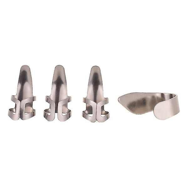 4-pack rostfritt stål 1 st tumplektrum och 3 st silver fingerplektrum set för akustiska och elektriska gitarrer bastillbehör