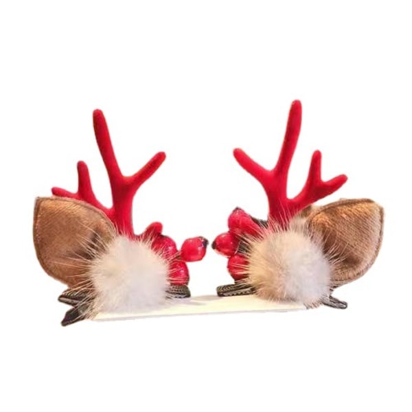 Suosittuja jouluhiuspinnejä naisille, hirven sarvihiuspinnejä, minkkivelveettikiinnikkeitä, söpöjä hiuslisävarusteita, joulukoristelahjoja card antlers + fur (pair)