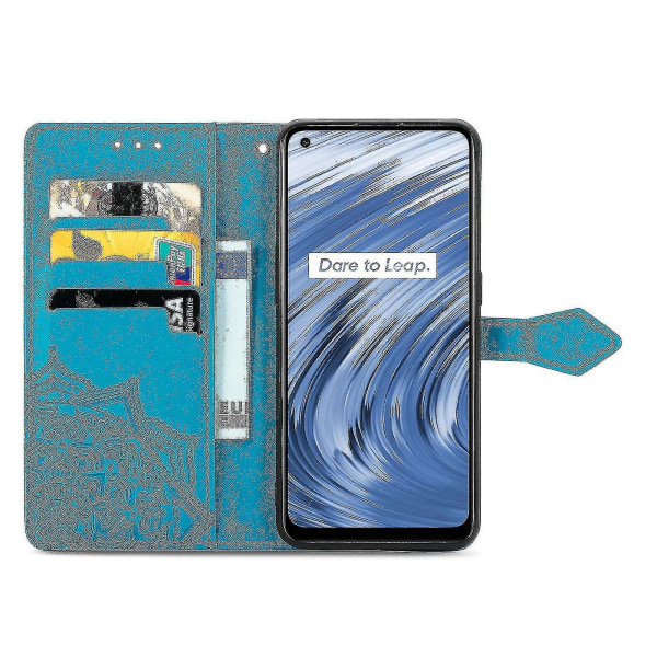Realme V15 5g Case Nahkainen Lompakon Cover Kohokuvioitu Mandala Magneettinen Flip Protection Iskunkestävä - Sininen