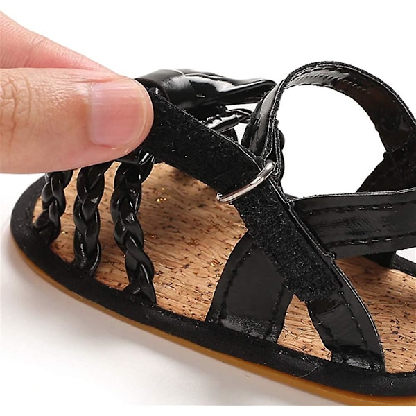 Baby Sandaler til Piger - Skridsikre Bløde Sål T-rem Flip Flops Småbørns Første Gåsko Vugge Kjolesko 3-18 Måneder 10 black 3-6 months infant