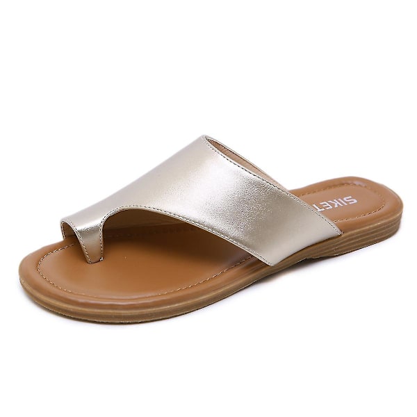 Sandaler Dame Sommer Flat Lær Sandaler Tå Gåsandaler 40 golden