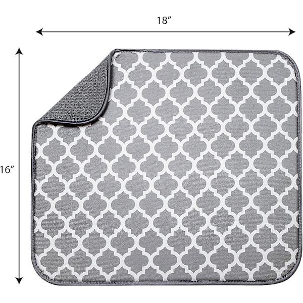 S&t Inc. Absorberende, vendbar mikrofiber opvaskemåtte til køkken, 16 tommer x 18 tommer, hvidt espalier (497401)