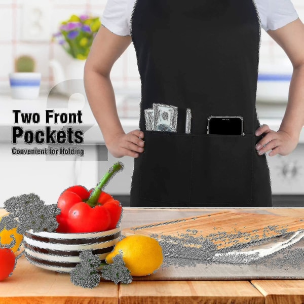 4 pakker kokkeforkle, svart forkle med 2 lommer, vanntett justerbart forkle for menn, kvinner, perfekt for kjøkkenmatlaging