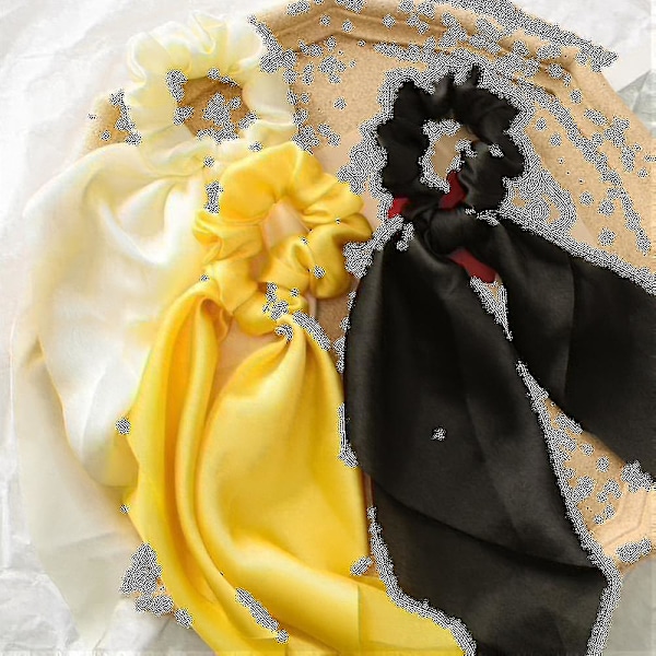 Kvinder Pige Bue Satin Bånd Hestehale Tørklæde Hår Bånd Reb Scrunchies Elastik Qinhai grey