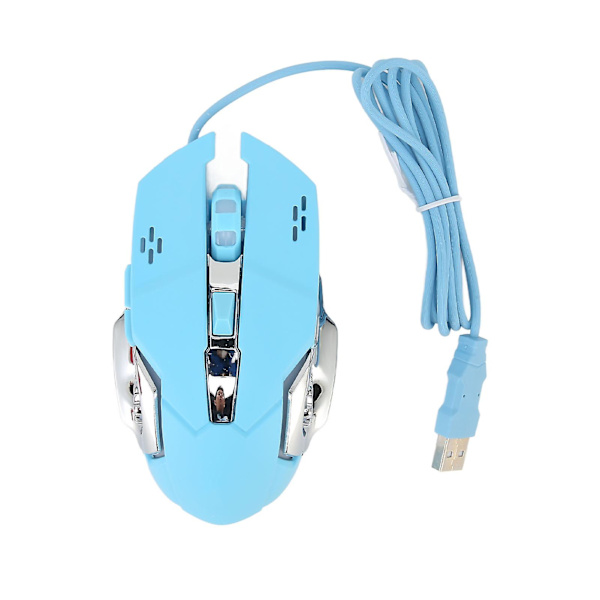 Blå USB optisk kablet gamingmus med RGB-baggrundsbelysning, justerbar DPI op til 3600 - Lydløs bærbar mus til Windows 7 8 10 XP