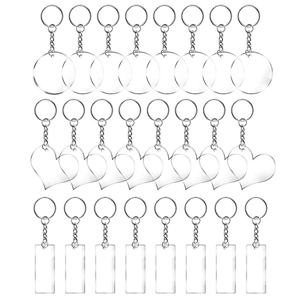 24 st DIY Hjärtformade Runda Rektangulära Handmålade Akryl Nyckelring Set