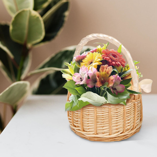 Flettet Rattan Opbevaringskurv Blomsterkurv Håndlavet Med Bue, L