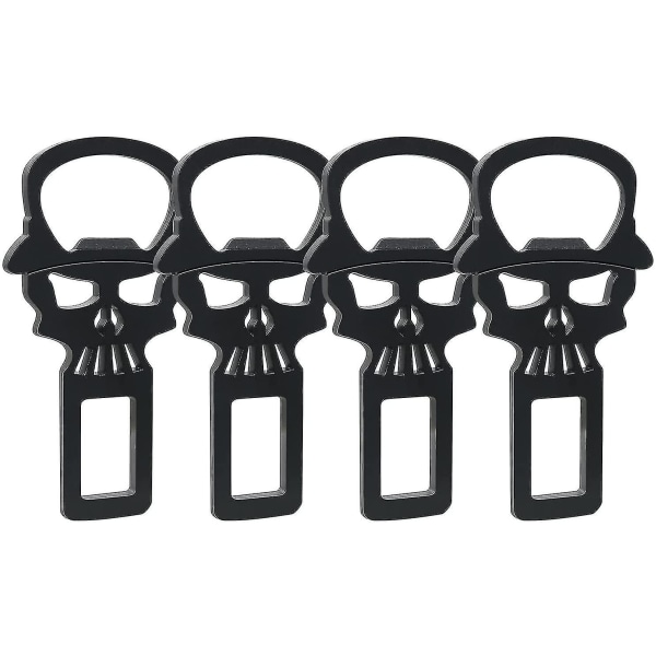 4 pakke belteklips Flaskeåpner, universelle belteklips for alle kjøretøy, solide sikkerhetsbeltelyddempere i metall - Skull (4 pakke, svart)