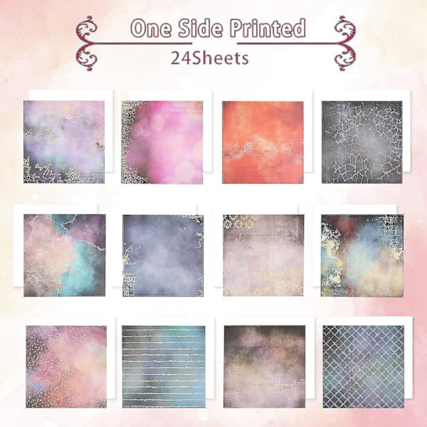 24 kuvioitua paperia, jotka sopivat askarteluun 12x12 tuumaa, DIY-valokuvakehyksen tausta